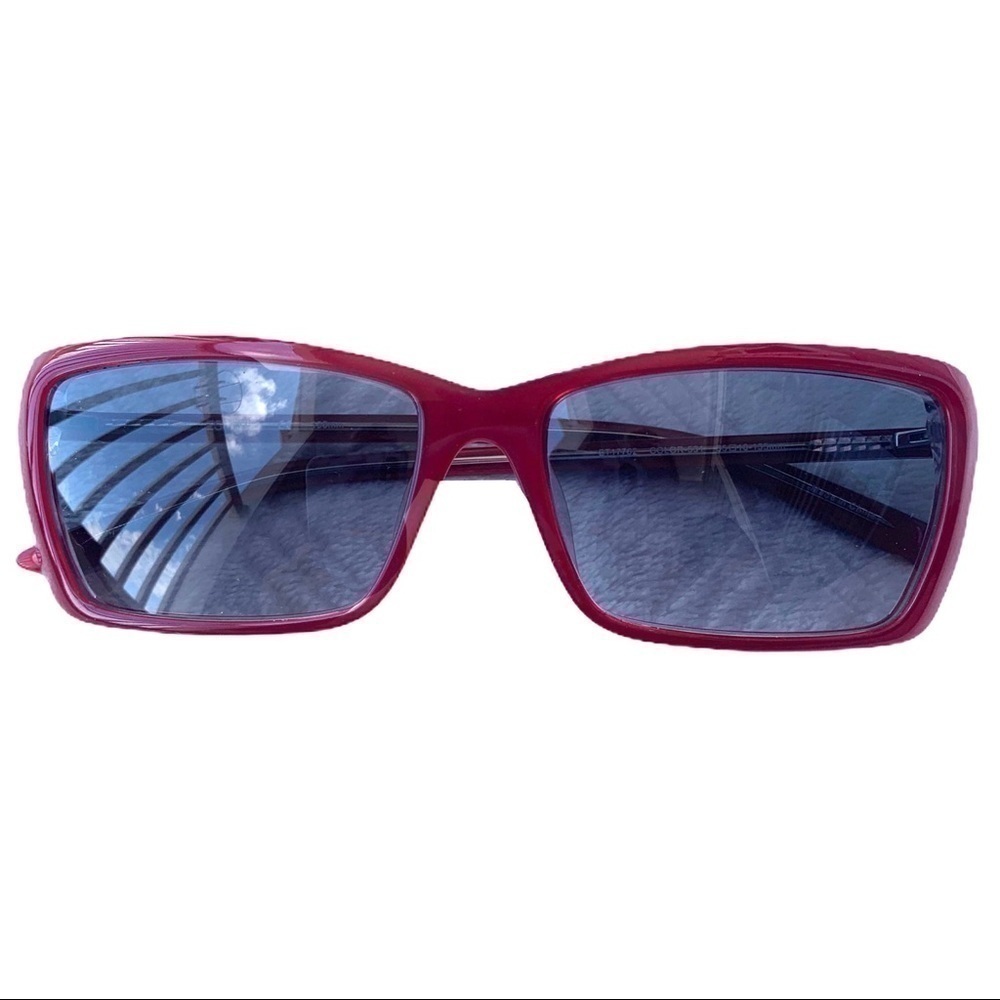 Esprit Red Rectangle Sunglasses Y2K Retro 90s Slim Cat Eye Blue Lens NWT - Picture 3 of 7